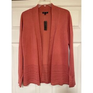 Coral Salmon Open Front‎ Cardigan NEW Lety & Me Tight Knit Lightweight S Layer
